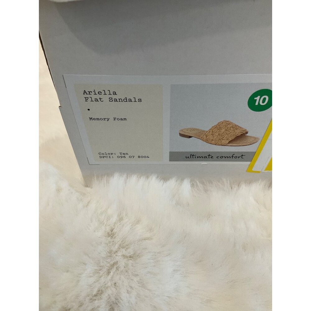 a New Day size 10, NEW Ariella Woven Raffia Slide Sandals Tan Memory Foam - Picture 6 of 6